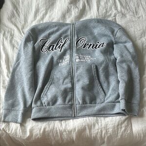 SHEIN Gray California Zip-Up Hoodie